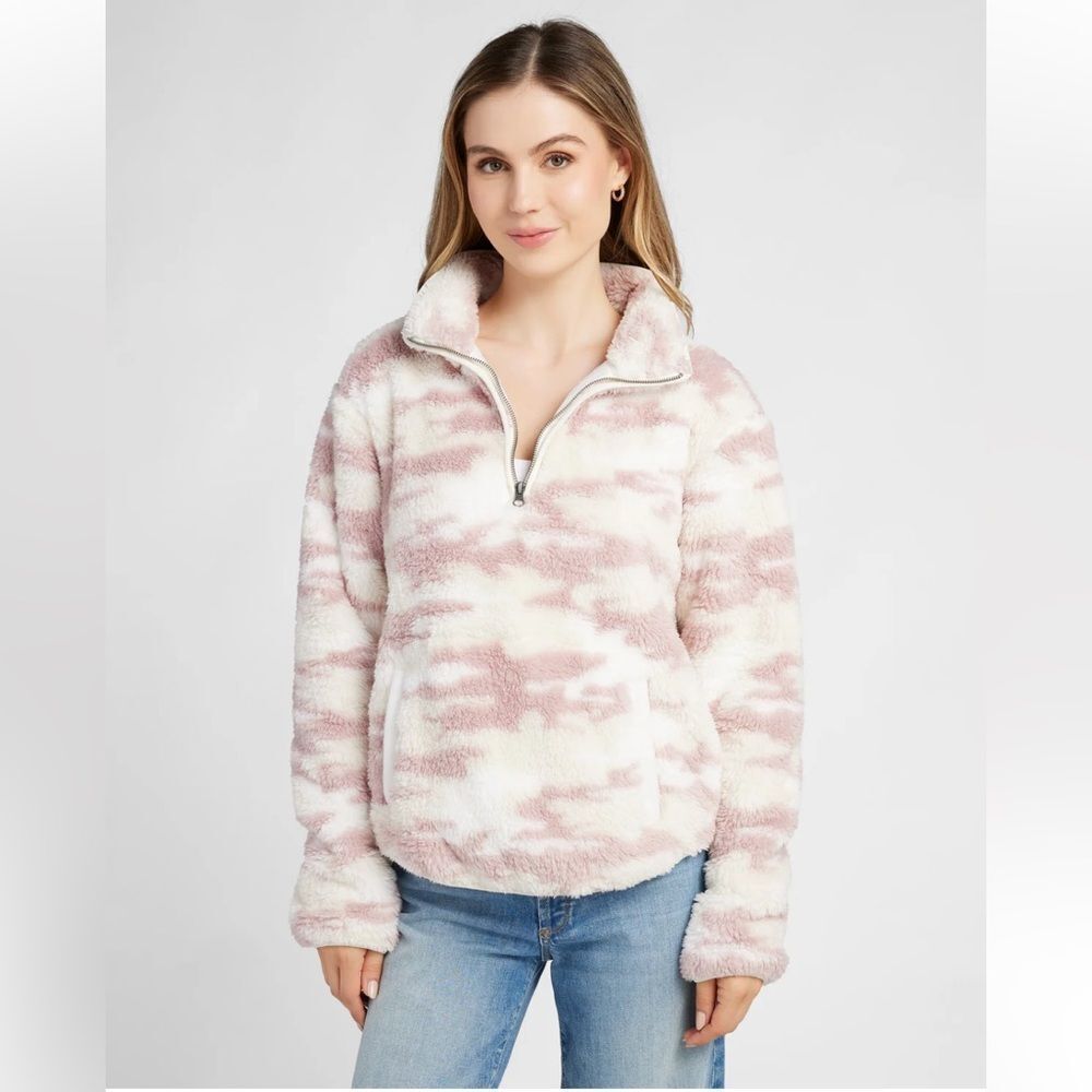 NWT 78 & Sunny Ivory Mauve Camo Sherpa Quarter Zip Pullover Large